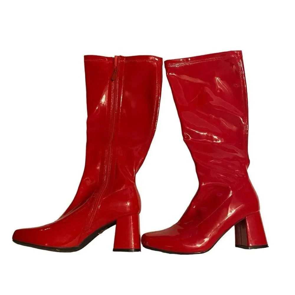 DREAM PAIRS Women’s‎ Square Tor Chunky Knee High Red Boots Side Zip Size 9